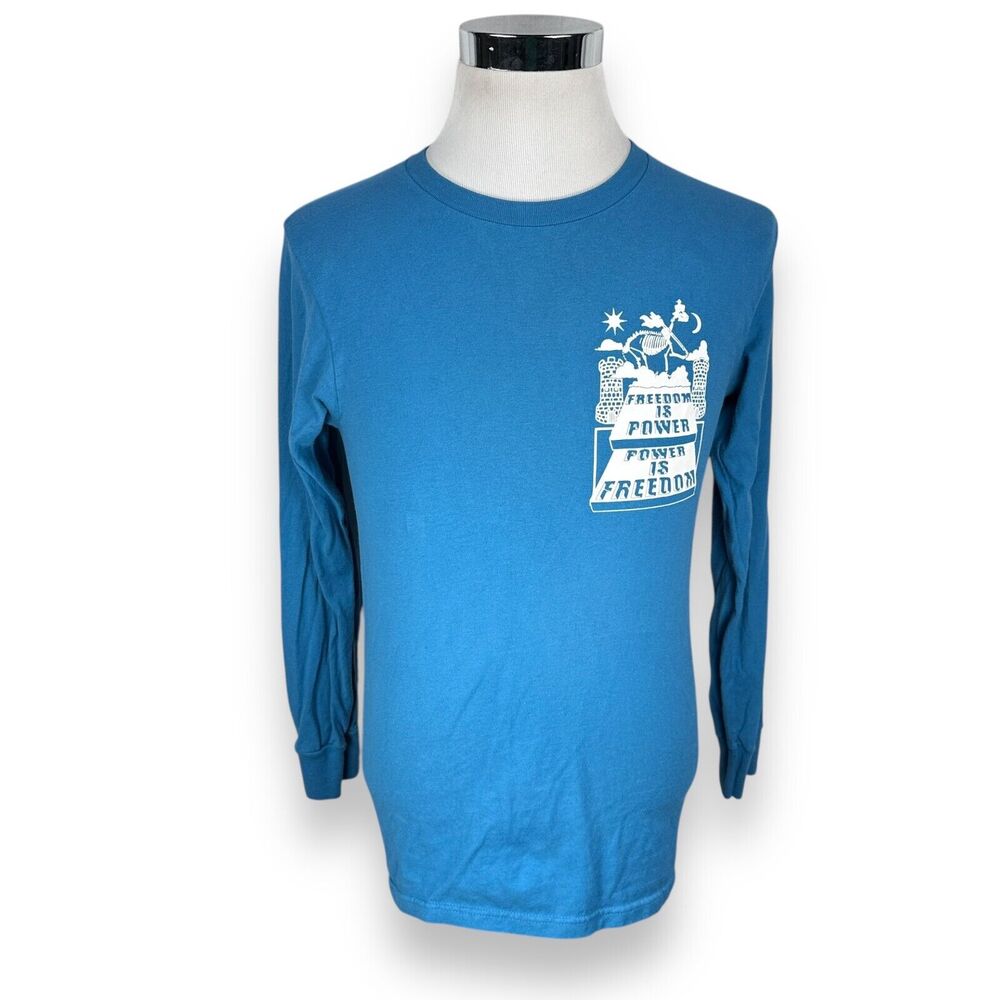 Stussy Power is Freedom T-Shirt Blue Men’s Small Crew Neck Long Sleeve Cotton